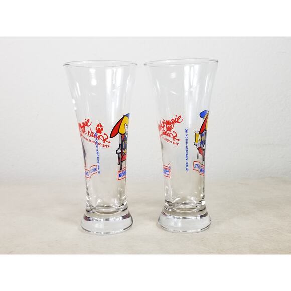 Budweiser Glassware Bud Light 1987 Spuds Mackenzie 7" Pilsner Beer Glasses x2 - Picture 11 of 14